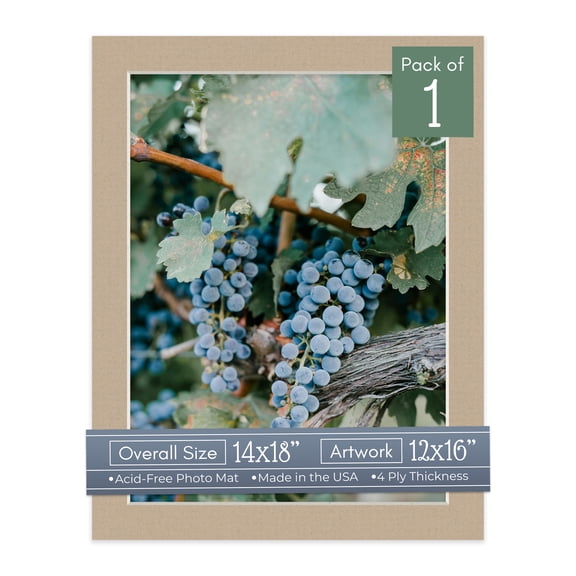 Tawny Brown Picture Frame Mat for 14x18 Frames - Fits 12x16 Photos - 1 Mat