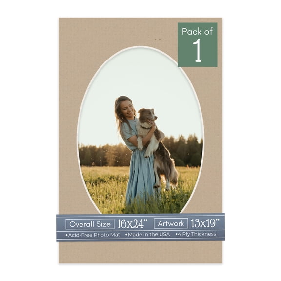 Tawny Brown Picture Frame Mat for 16x24 Frames - Oval Opening for 13x19 Photos - 1 Mat
