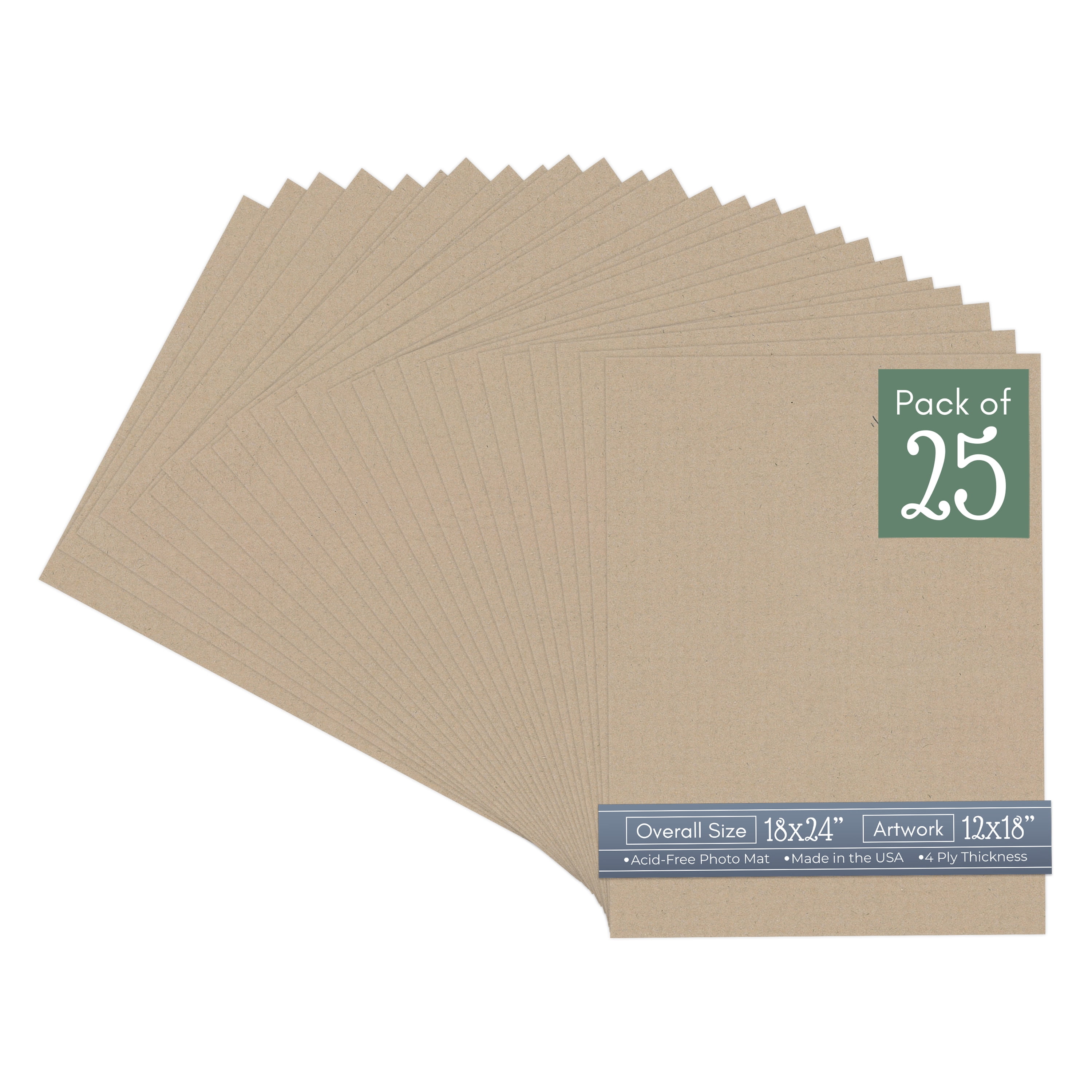 Tawny Brown Picture Frame Mat for 18x24 Frames - Fits 12x18 Photos - 25 Mats