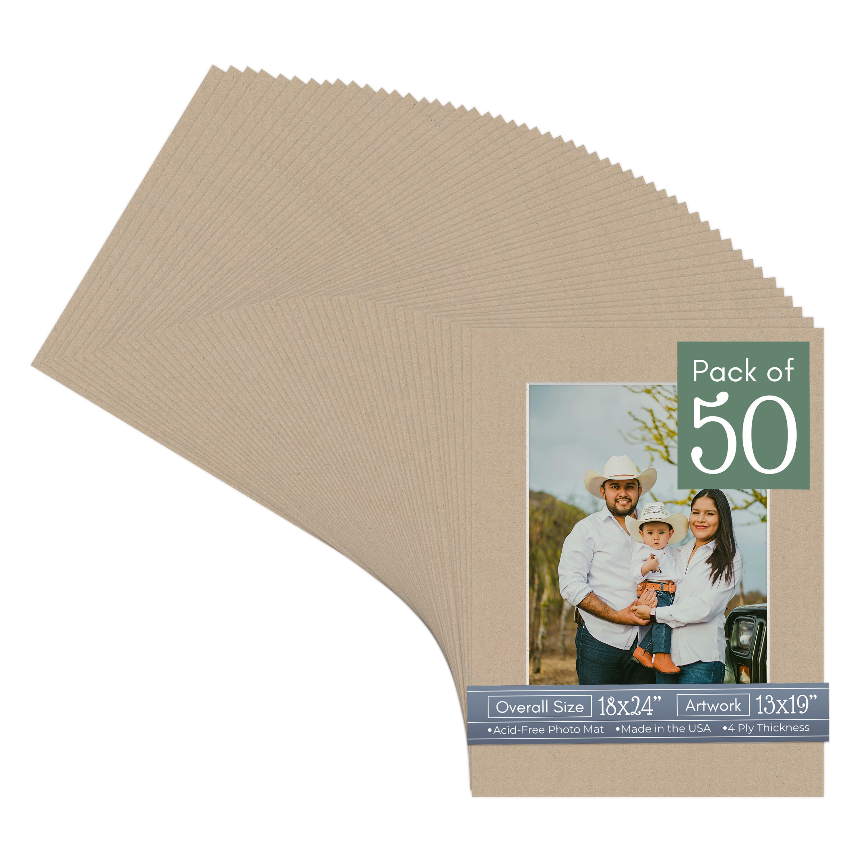 Tawny Brown Picture Frame Mat for 18x24 Frames - Fits 13x19 Photos - 50 Mats