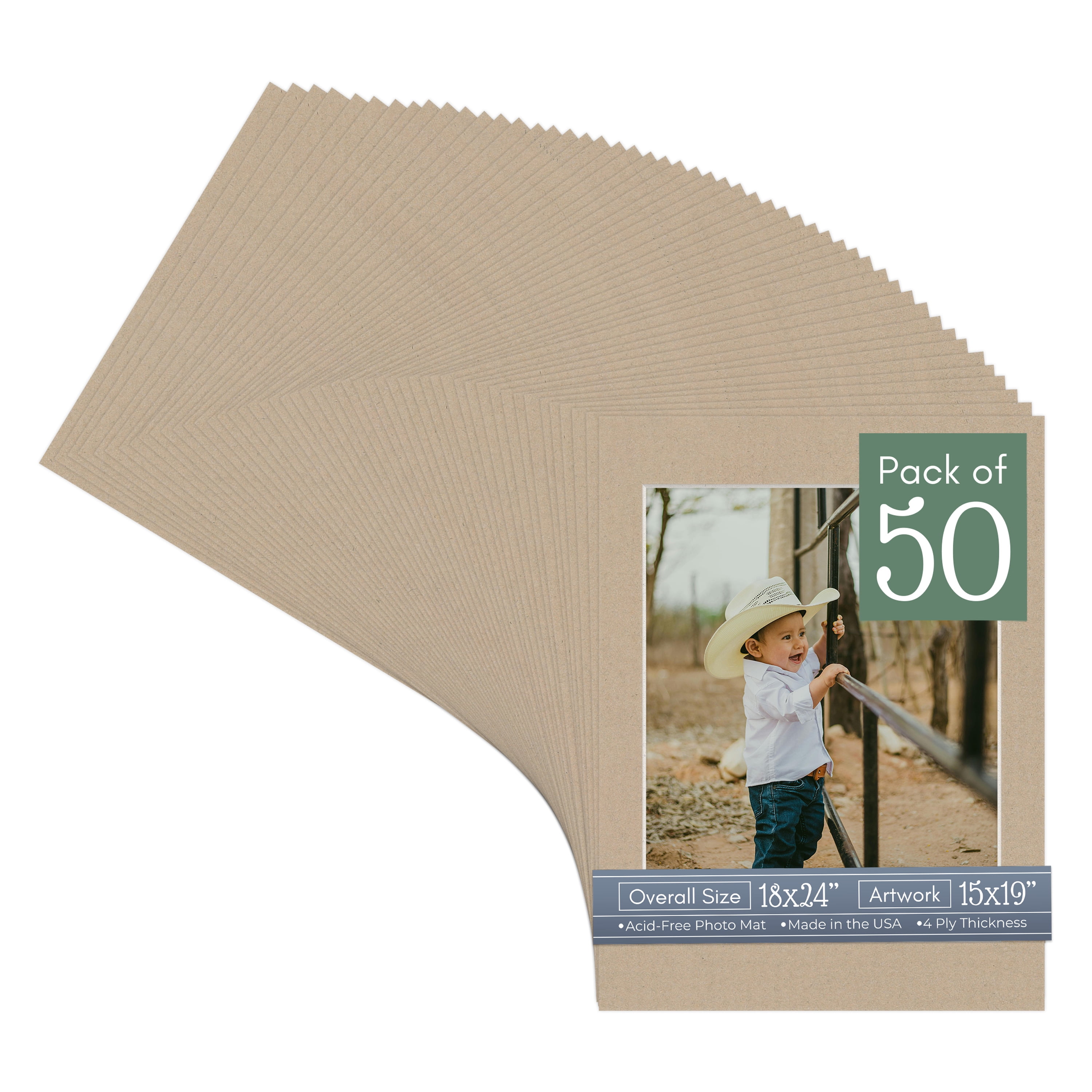 Tawny Brown Picture Frame Mat for 18x24 Frames - Fits 15x19 Photos - 50 Mats