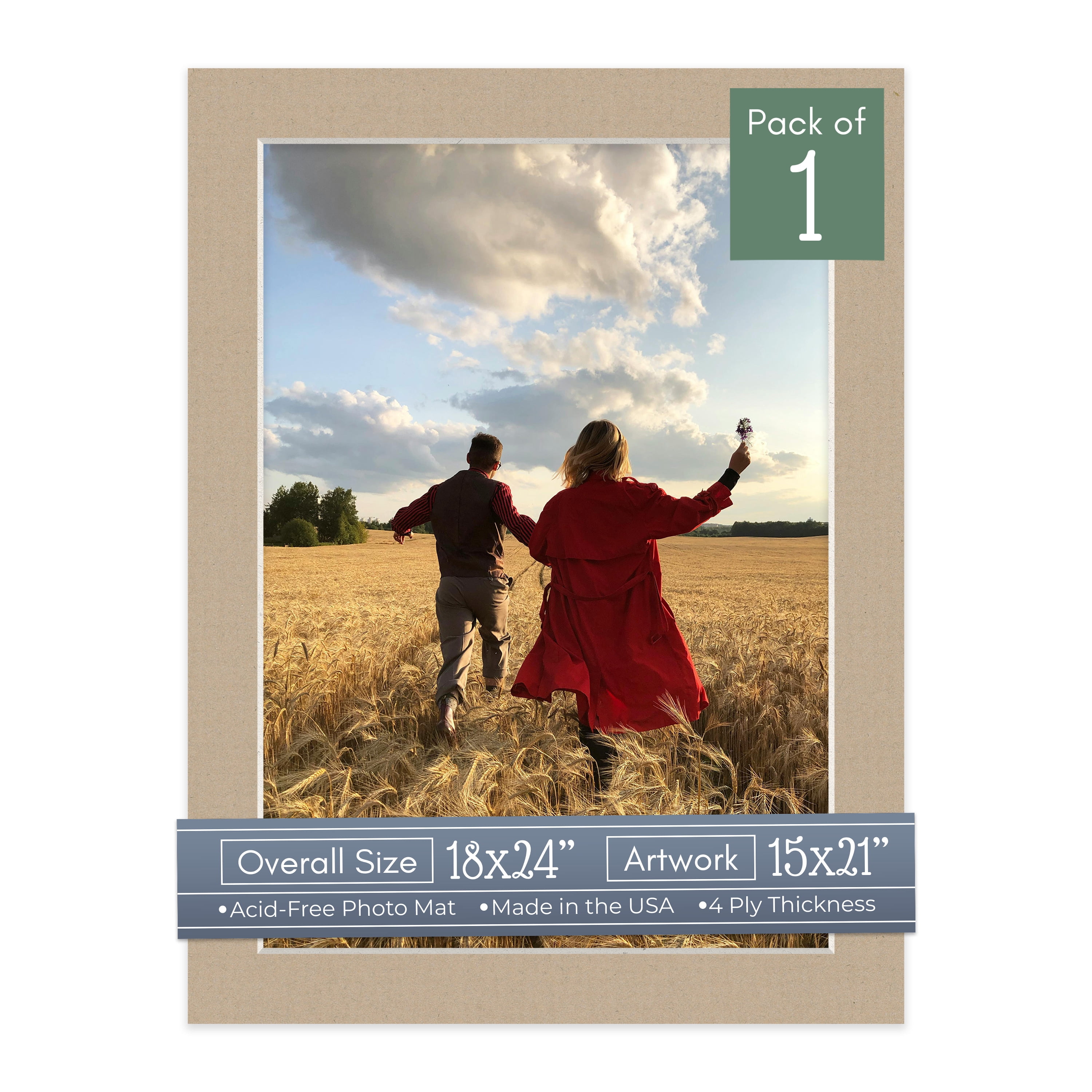 Tawny Brown Picture Frame Mat for 18x24 Frames - Fits 15x21 Photos - 1 Mat
