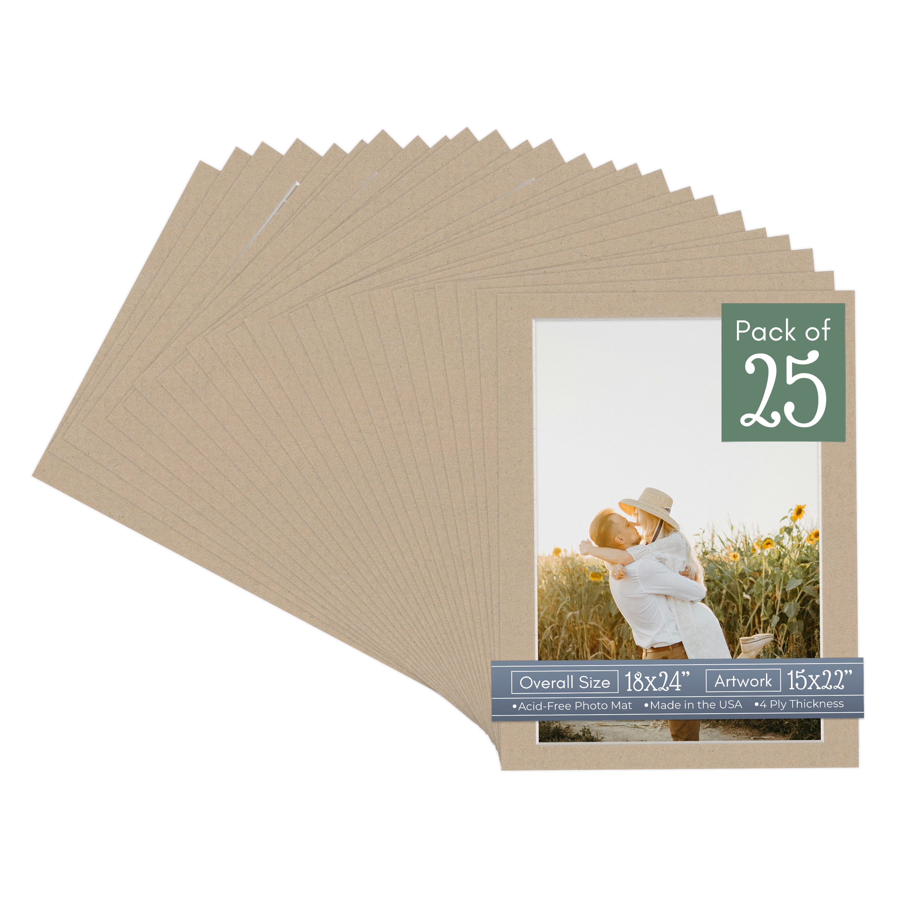 Tawny Brown Picture Frame Mat for 18x24 Frames - Fits 15x22 Photos - 25 Mats