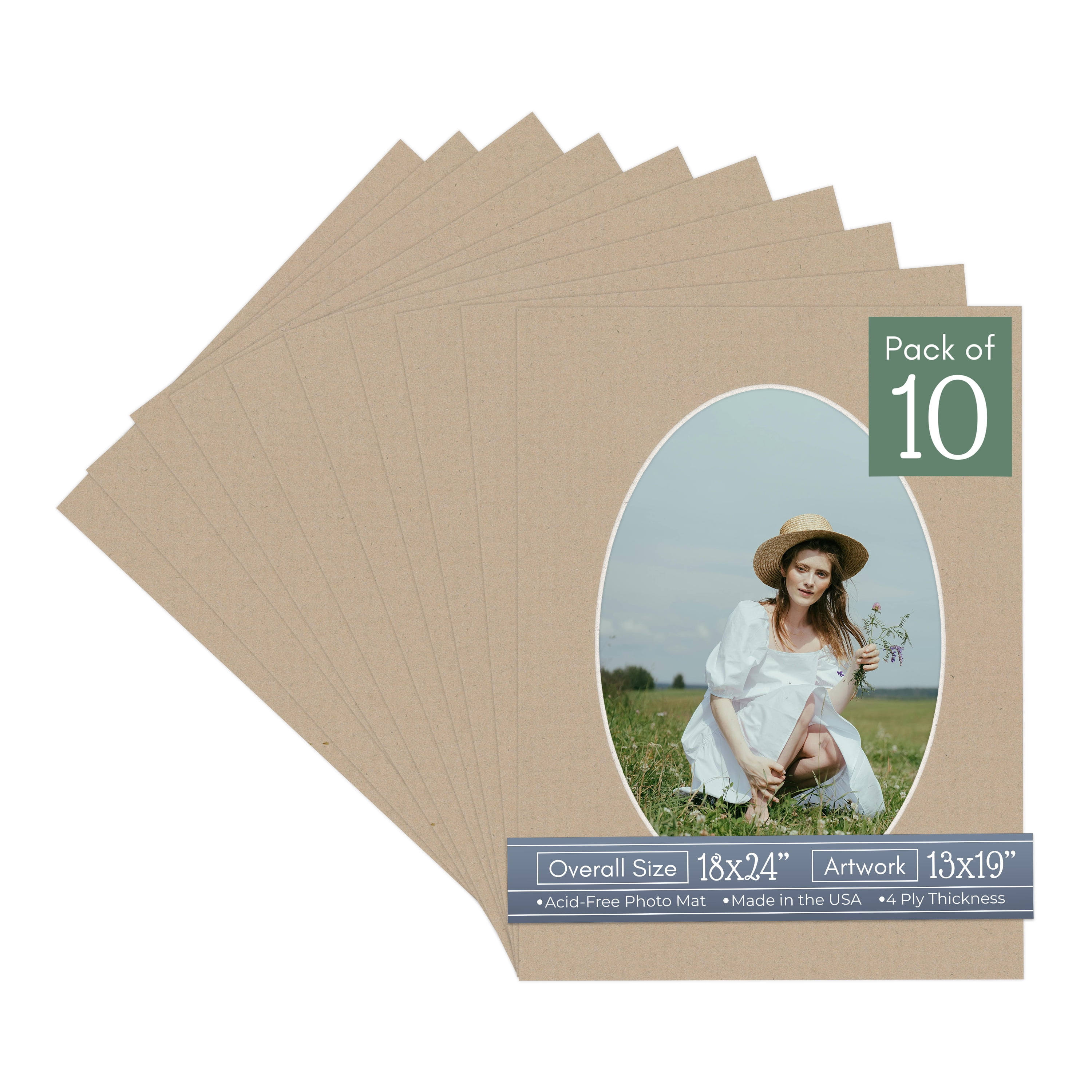 Tawny Brown Picture Frame Mat for 18x24 Frames - Oval Opening for 13x19 Photos - 10 Mats