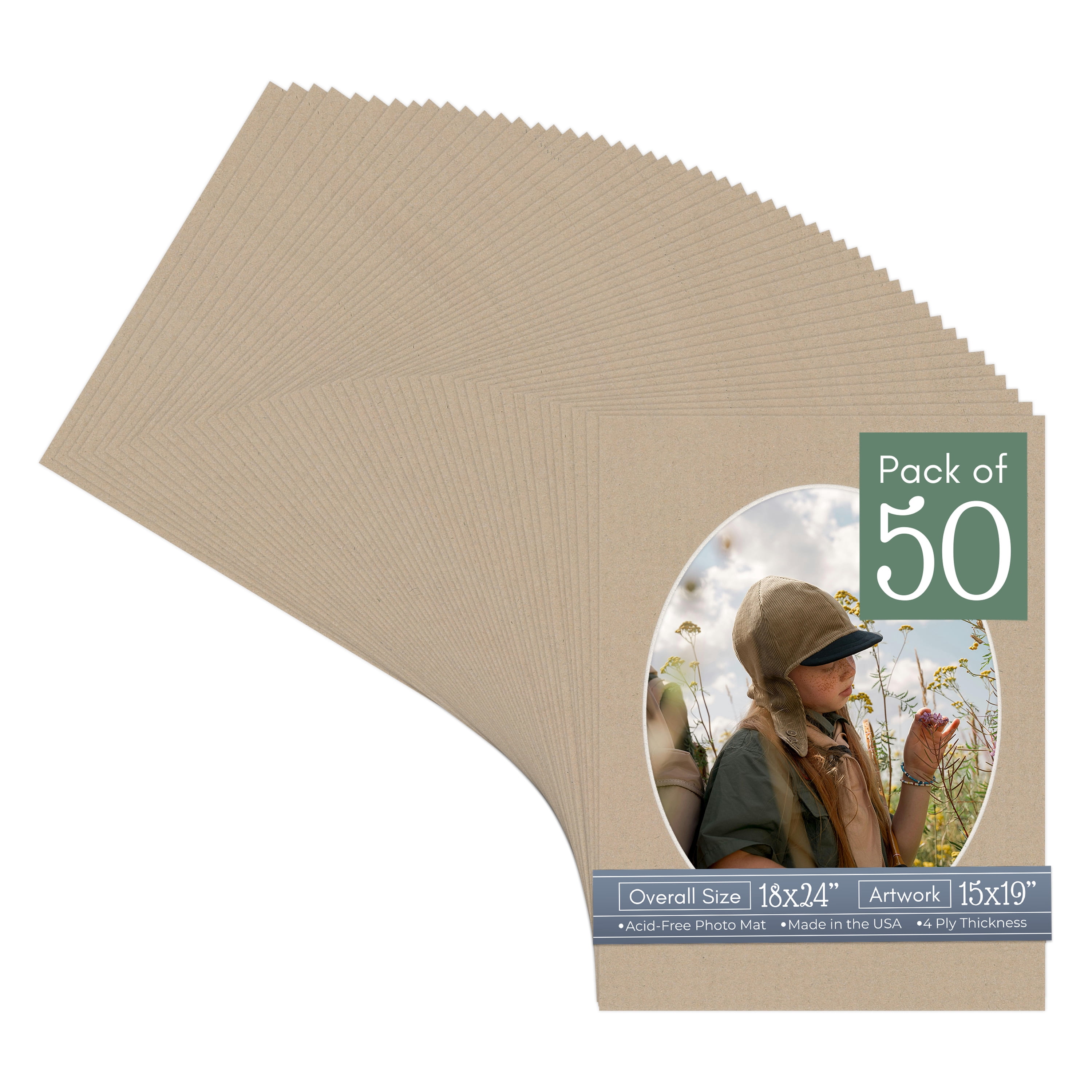 Tawny Brown Picture Frame Mat for 18x24 Frames - Oval Opening for 15x19 Photos - 50 Mats