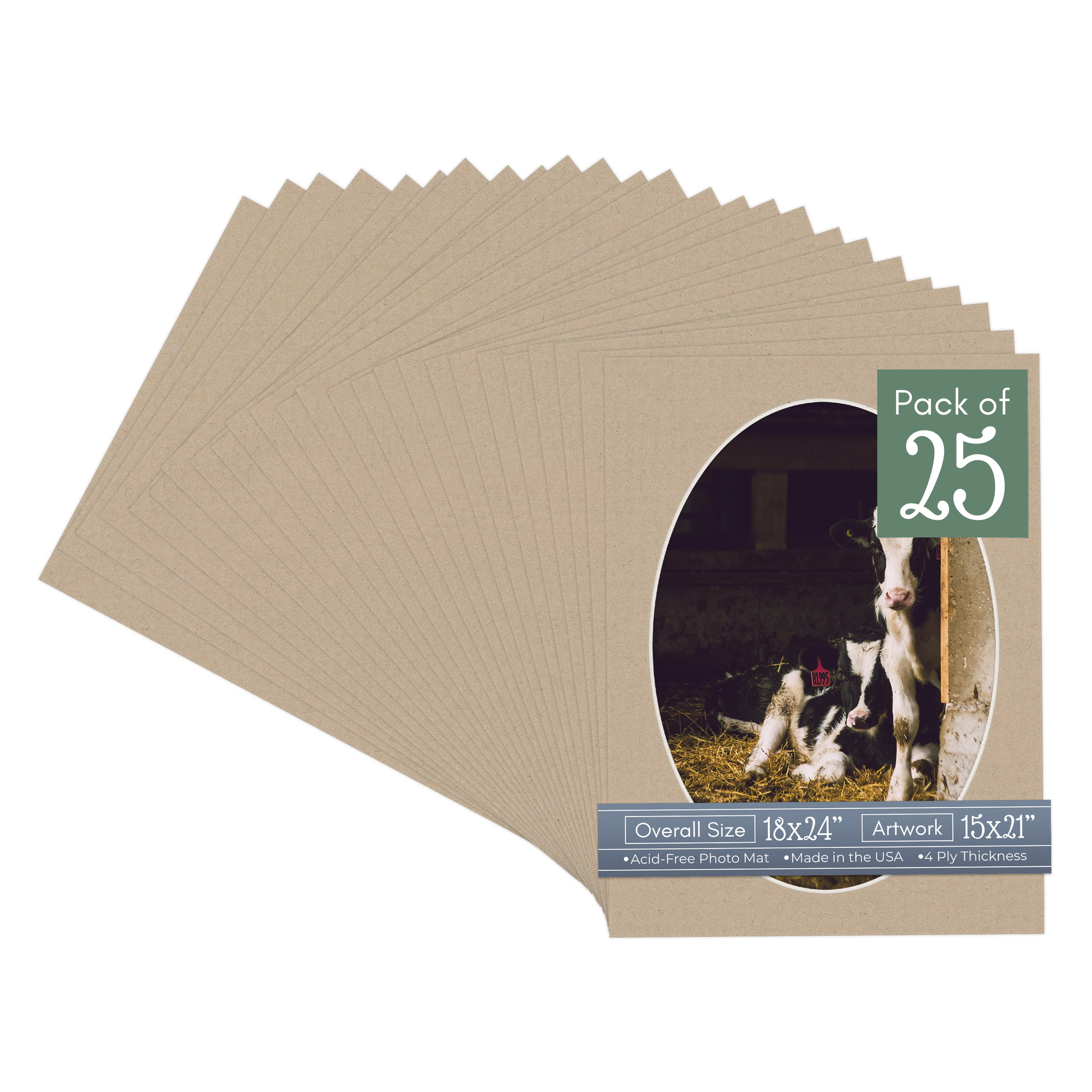 Tawny Brown Picture Frame Mat for 18x24 Frames - Oval Opening for 15x21 Photos - 25 Mats