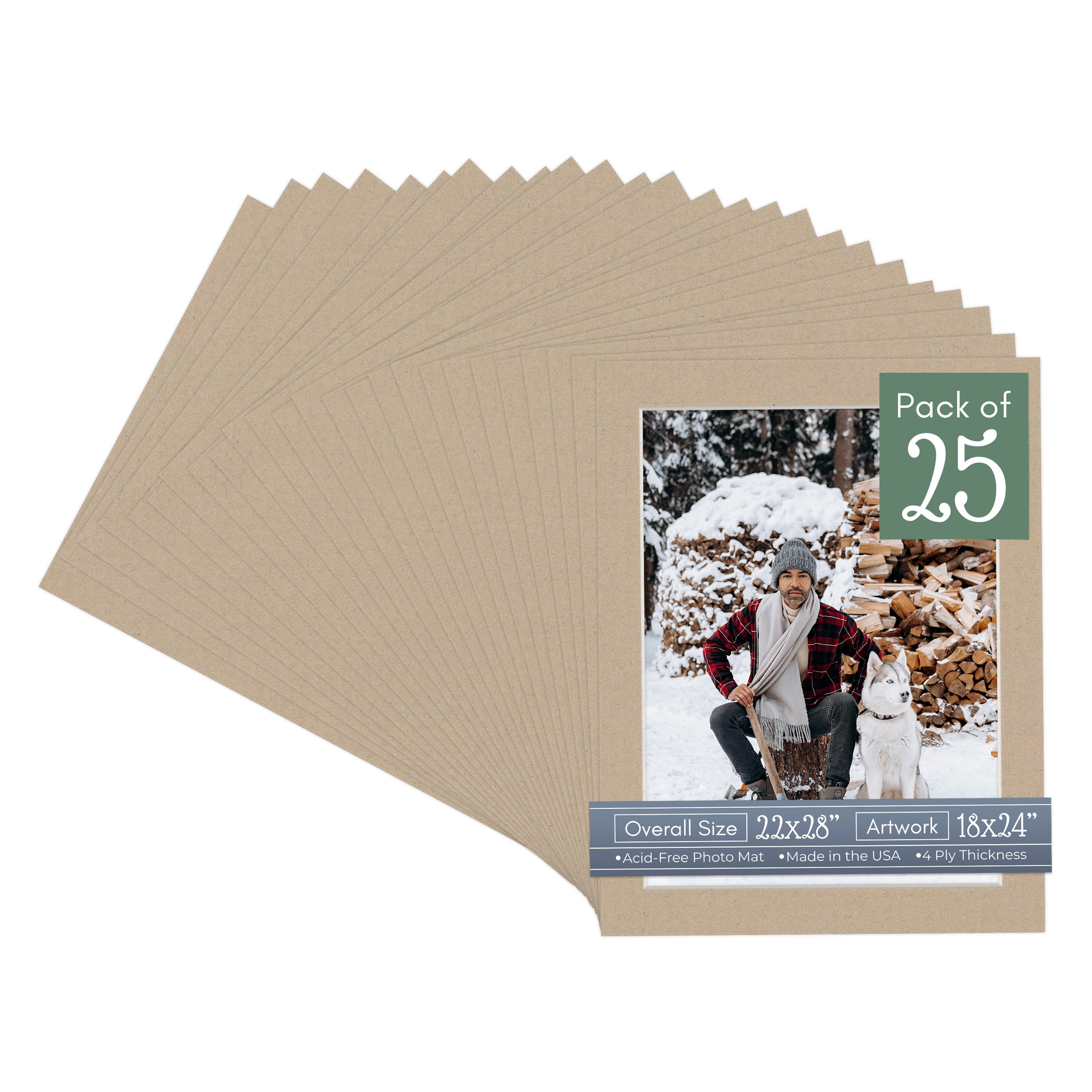 Tawny Brown Picture Frame Mat for 22x28 Frames - Fits 18x24 Photos - 25 Mats