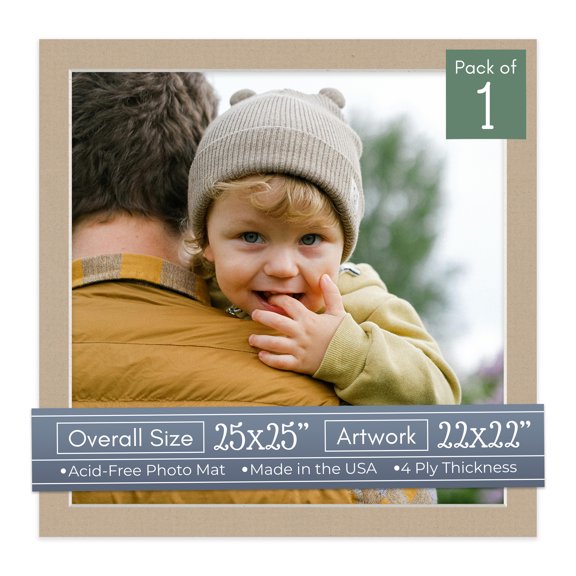 Tawny Brown Picture Frame Mat for 25x25 Frames - Fits 22x22 Photos - 1 Mat