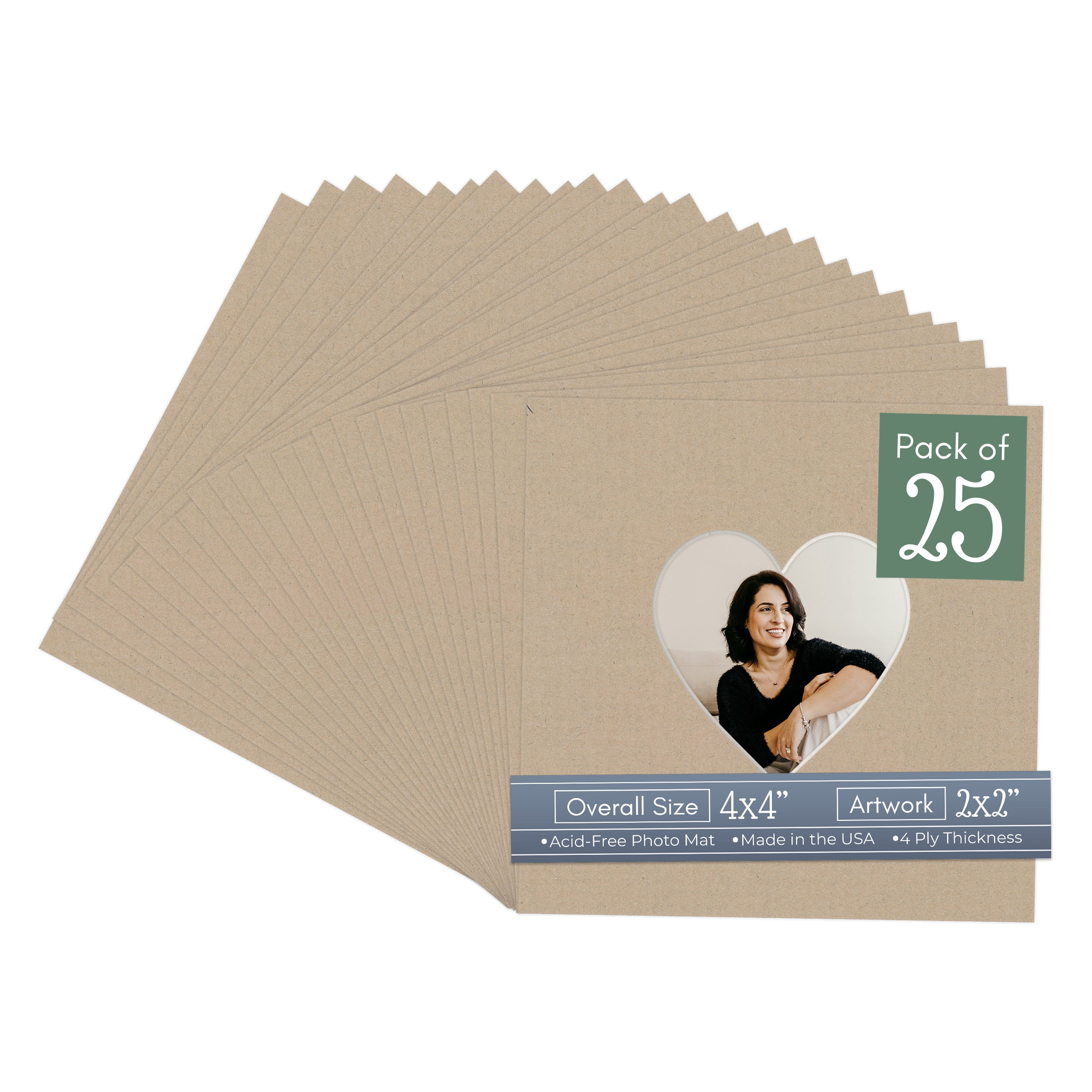 Tawny Brown Picture Frame Mat for 4x4 Inch Frames - Heart Opening for ...