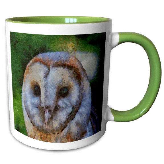 3drose, Tawny Owl in Pointillism Art, 15oz Two-tone Green Mug