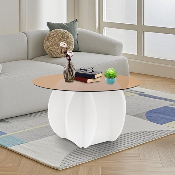 Tawny Round Coffee Table Glass Tabletop Coffee Table Tempered Glass Coffee Table