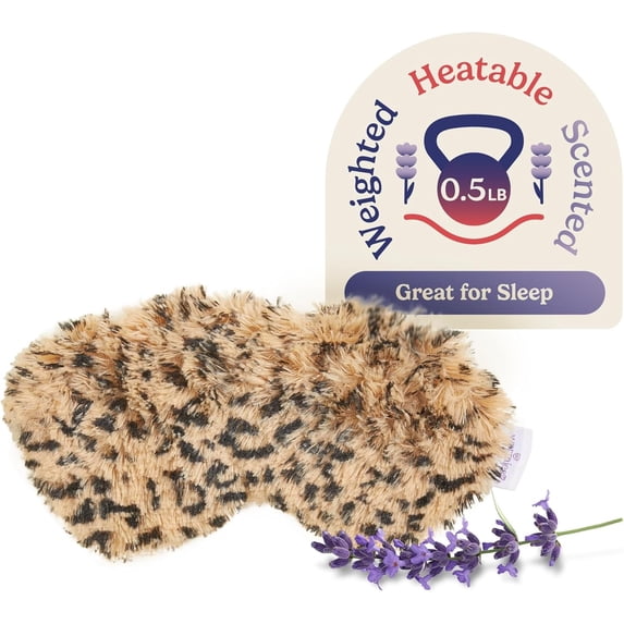 warmies Heated Eye Mask, Microwaveable Weighted Sleep Mask for Cold and Warm Compress, Leopard