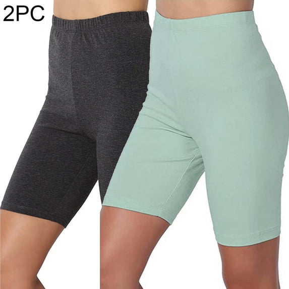 Tawop 2 Packs High Waisted Bike Shorts for Women Stretchy Comfortable Shorts with Wide Waistband for Gym Casual