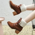 thumbnail image 1 of Tawop Ankle Boots For Women, Shoes Solid Color Casual Fashion Square High Heels Wear-Resistant Lace-Up Pointed Warm Thick Fleece Suede Snow Ankle Boots Boots For Women Ankle Booties Boots, 1 of 7