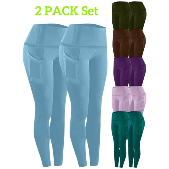 Tawop Women's Leggings -Leggings with Two Pockets High Waist Ankle Length ,Soft Strechy Workout Blue Leggings ,S-3XL ,(2PACK)