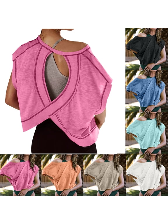 Backless Tops for Women Workout Fitness Casual Womens Tops Athletic Cropped Yoga Gym Sports Womens Shirts