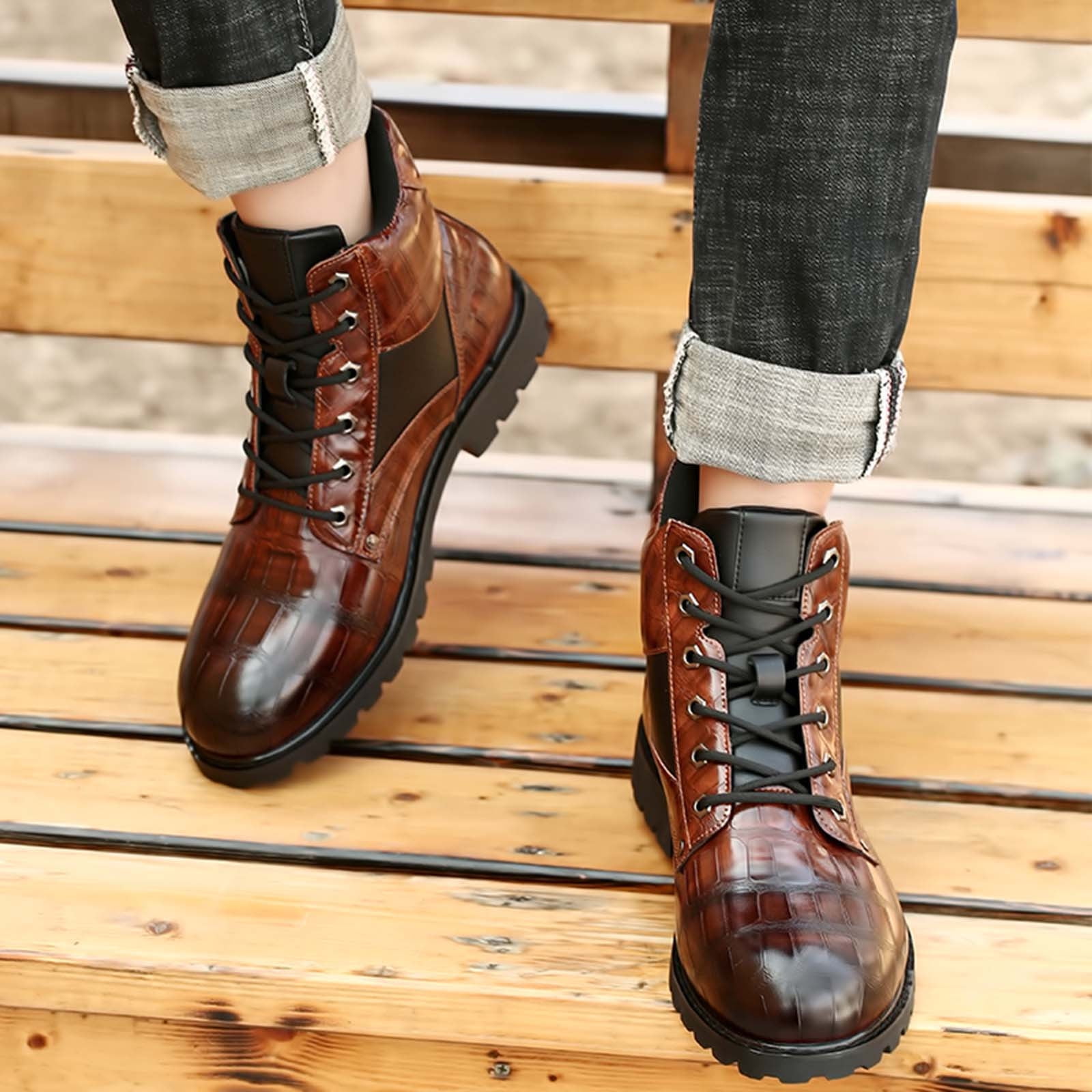 Tawop Black Boots For Women,Vintage Imitation Leather Men'S Boots