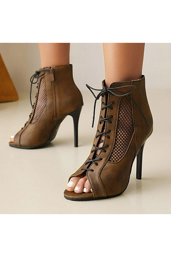 Black Gogo Boots, Summer Lace-Up Casual Peep Toe Leopard Hollow Out Sandals High Heels Shoes Fashion Ankle Boots Pirate Boots Women Wedge Boots For Women
