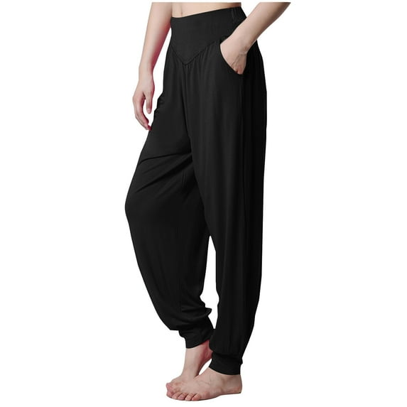 Tawop Black Pants for Women Athletic Leggings Harem Pants Pockets Strechy Casual Loose Sleepwear L(US:8)
