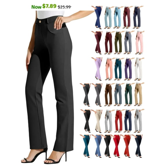 Tawop Black Pants for Women Work Pants Elastic Waist Pull on with Pockets Straight Trousers Black M