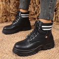 thumbnail image 1 of Tawop Boots for Women Ankle Thick Sole Fleece Lace Up Round Toe Black Boots Combat, 1 of 7