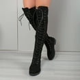 thumbnail image 1 of Tawop Boots for Women Knee High Low Heel Lace Up Side Zip Round Toe Fall Black Boots, 1 of 8