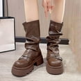 thumbnail image 1 of Tawop Boots for Women Mid-Calf Chunky Heel Buckle Thick Sole Fall Boots, 1 of 9