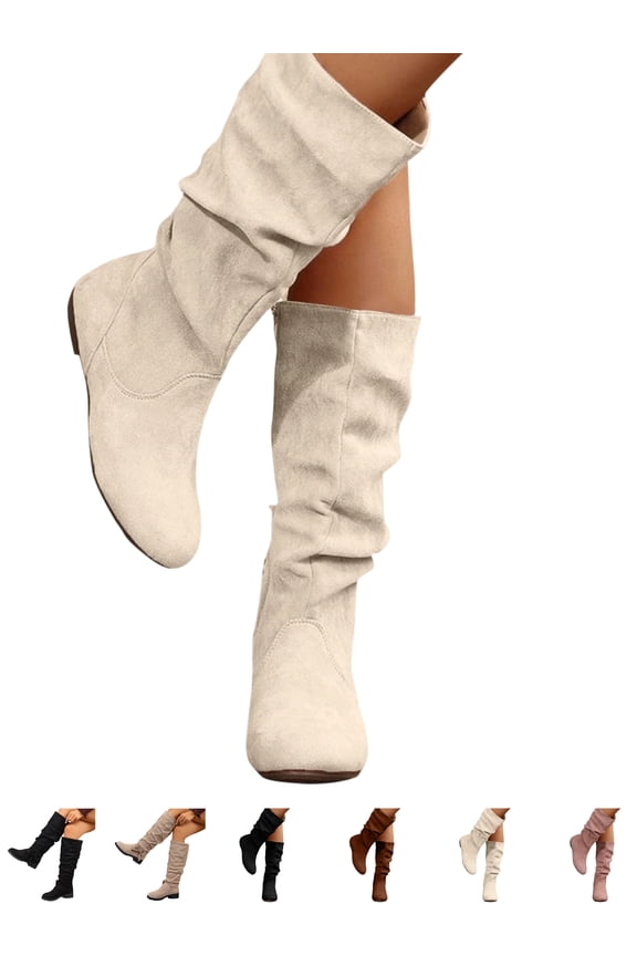 Snow Boots for Women Slouch Mid Calf Versatile Womens Snow Boots Soft Suede Pointed Toe with Zip