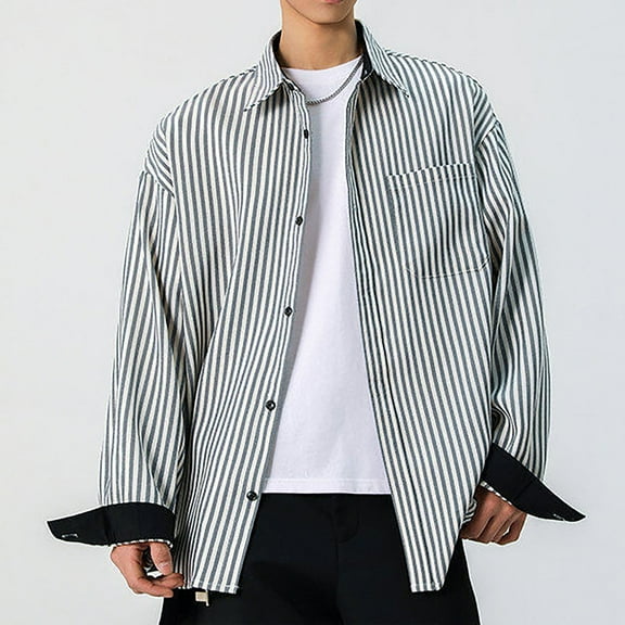Tawop Button Up Shirt Men Striped Casual Long Sleeve Shirts ,Size M