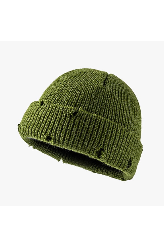Cap Winter Hats for Men and Women Woolen Earmuffs Warm Woolen Hatdome Flanging Knitted Hat Army Green