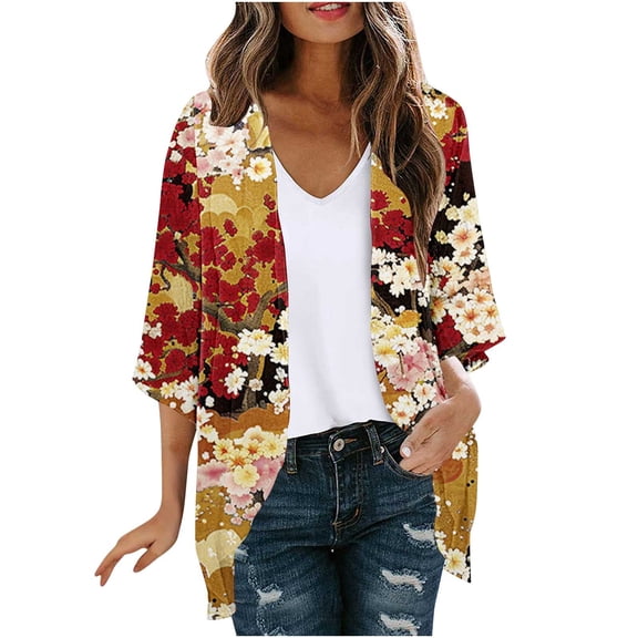 Tawop Cardigans Women Ladies Cardigan Vintage Printed Autumn Summer Long Sleeve Printed Tops Cardigan Multicolor Xxl
