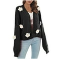 thumbnail image 1 of Tawop Cardigans for Women Autumn 3D Embroidery Flowers Lantern Sleeve Loose Knitted Cardigans Black L, 1 of 6
