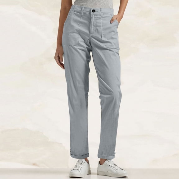 Tawop Cargo Pants for Women Solid Color Pants with Elastic Waist Casual Work Clothes Belt Pockets