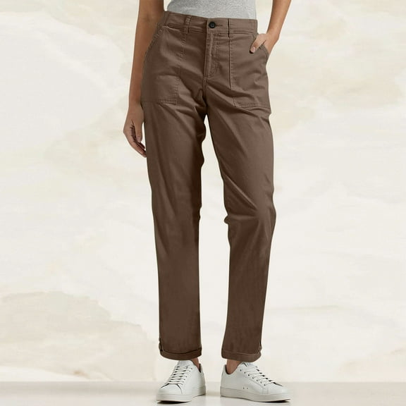 Tawop Cargo Pants for Women Solid Color Pants with Elastic Waist Casual Work Clothes Belt Pockets