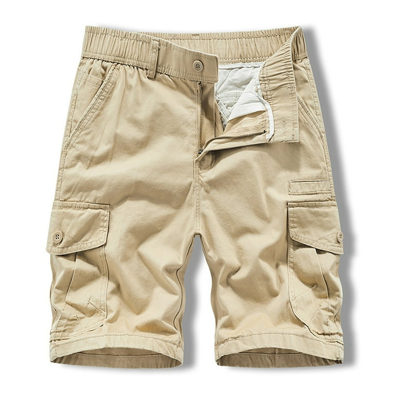Tawop Men's Cargo Denim Shorts, Khaki, Straight Fit, Multiple