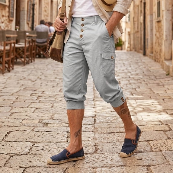 Tawop Cargo Shorts for Men Button Cargo Capri Casual with Pockets Solid Fashion Long Shorts, Gray, 3XL