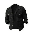 thumbnail image 1 of Tawop Coats for Men Denim Long Sleeve Hoodless Pockets Solid Mens Clothing,Black,L, 1 of 4