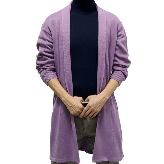 Tawop Coats for Men Long Sleeve Thin Hoodless Casual Knit Sweaters Long Length Solid Mens Winter Coats,Purple,3XL