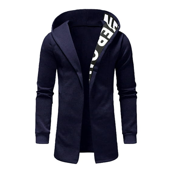 Tawop Coats for Men Long Sleeve Zip with Hood Casual Letter Solid Mens Gift,Navy,S