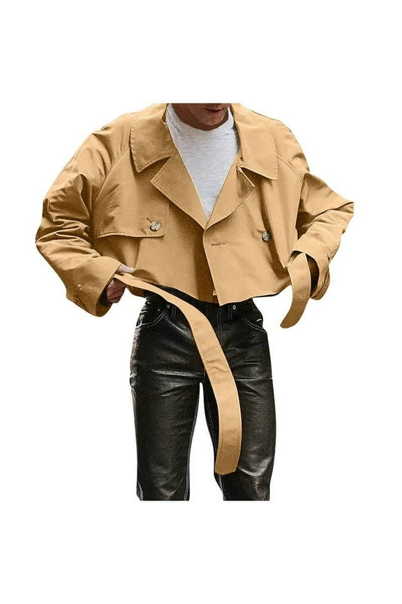 Coats for Men Windbreaker Cargo Long Sleeve Hoodless Loose Casual Crop Mens Gift,Khaki,3XL