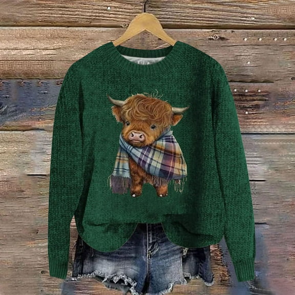 Tawop Coats for Women Winter Women Tops Sweatshirts for Women Crew Neck Long Sleeve Knit Graphic Hoodless Jackets Green 5XL