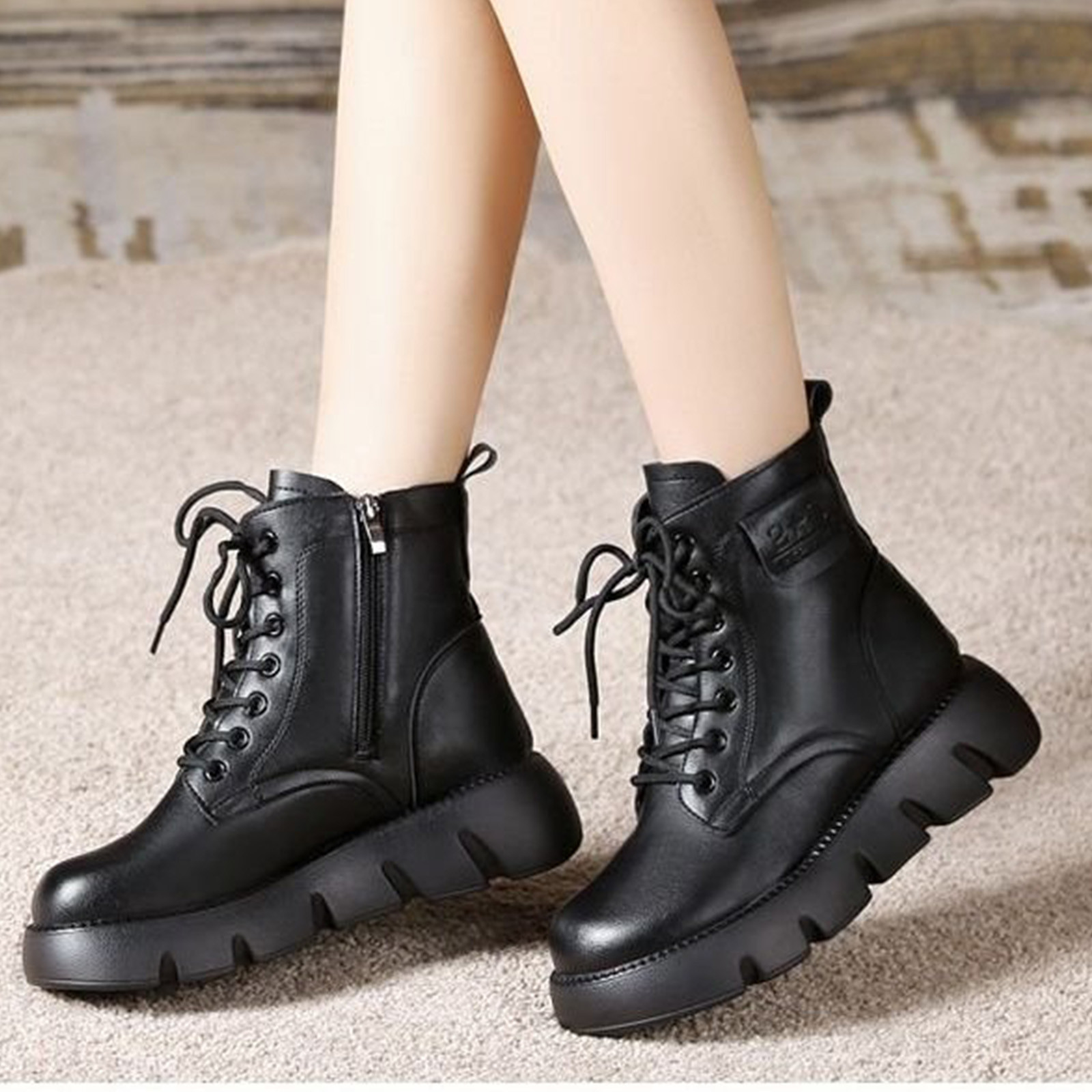 Tawop Comfortable Walking Shoes Women Boot Thick Sole Boot Pu Black 38 ...