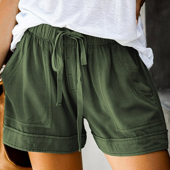 Tawop Women's Shorts Pockets Loose Elastic Waist Drawstring Summer Green Size:8