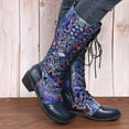 thumbnail image 1 of Tawop Cowgirl Boots,Winter Flat Flower Embroidered Ladies Lace Up Mid-Calf Retro Zipper Casual Boots Black Leather Boots For Women Winter Boots For Girls, 1 of 5
