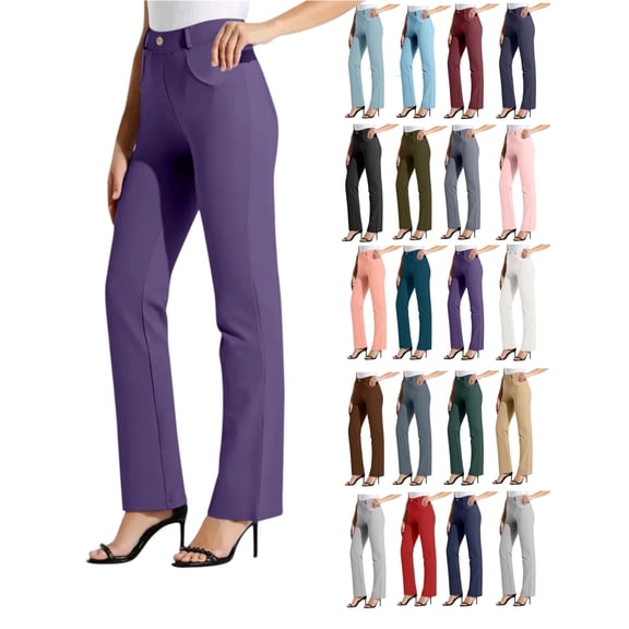 Tawop Women Pant Dress Pants Womens Ladies Pants with Elastic Waist with Pockets Business Casual Pants Strechy Straight Slacks Female Office Dress Pants Pull on Trousers Purple XL(US:16-18)