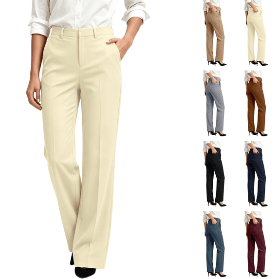 Tawop Dress Pants for Women Straight Work Business Casual Womens Trousers with Pockets High Waisted Womens Pants Flat Front Office Long Slacks