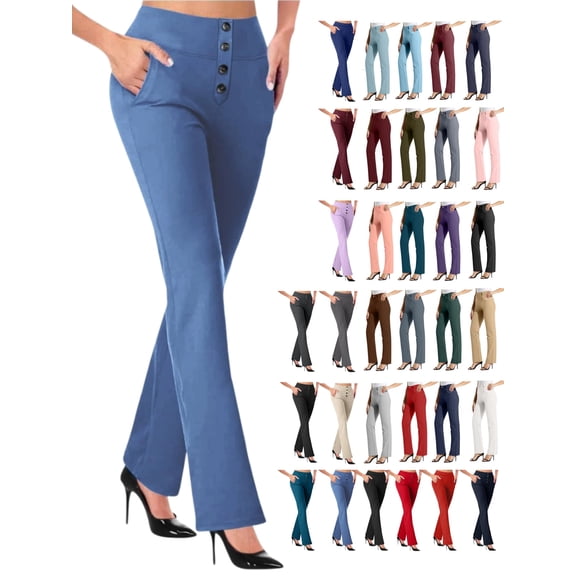Tawop Dress Pants for Women Formal Casual Business Pants Fashion Decorative Button Slacks Elastic Waist Pockects Pants Women Trousers
