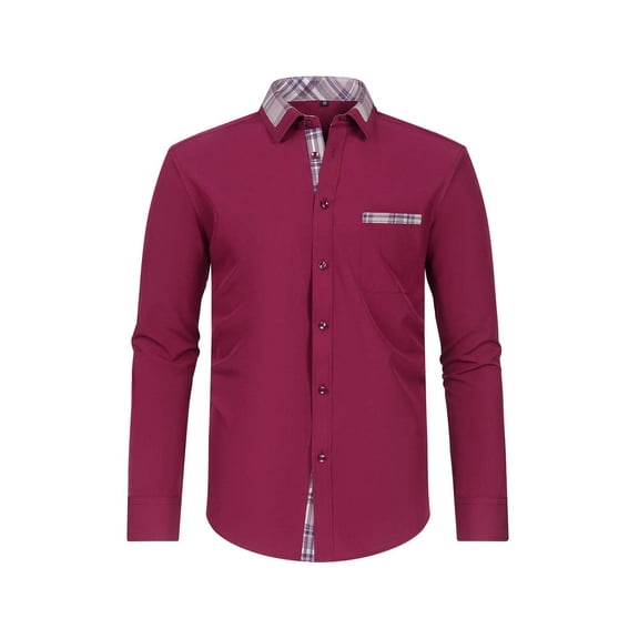 Tawop Dress Shirts for Men Patchwork Plaid Business Long Sleeve Shirts Button-Up Shirts ,Size XL