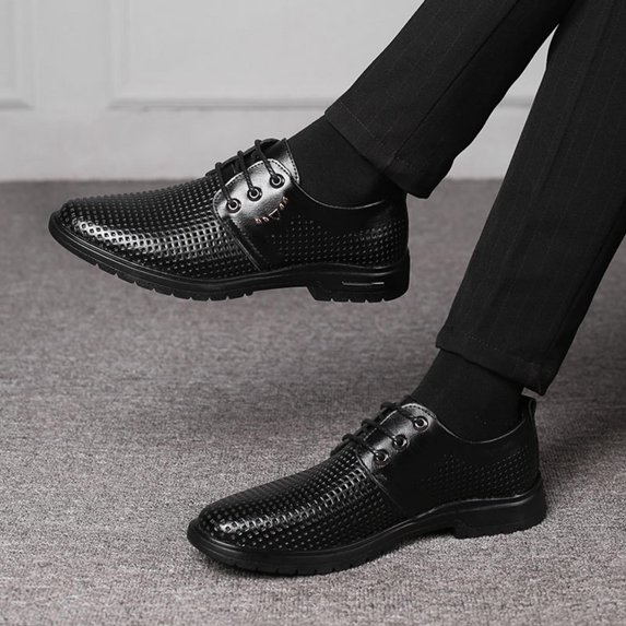 Tawop Dress Shoes Men Faux Leather Casual Dress Shoes Comfy Business Soft Sole Hollow Loafer Black Size:5.5