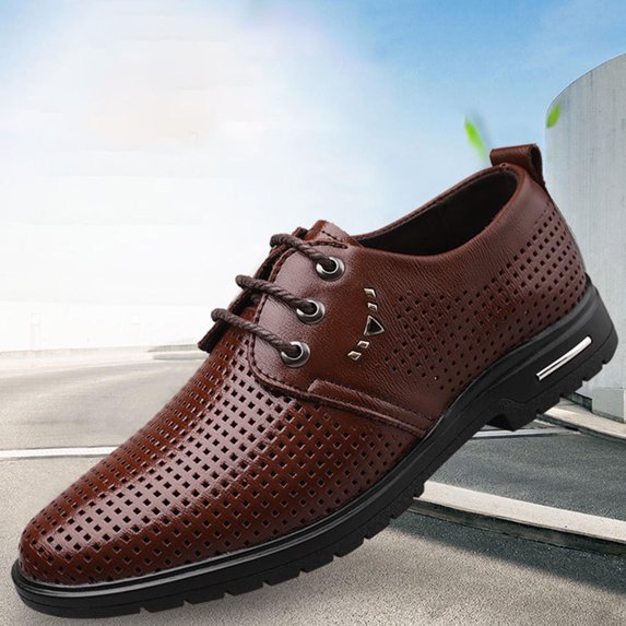 Tawop Dress Shoes Men Faux Leather Casual Dress Shoes Comfy Business Soft Sole Hollow Loafer Brown Size:8